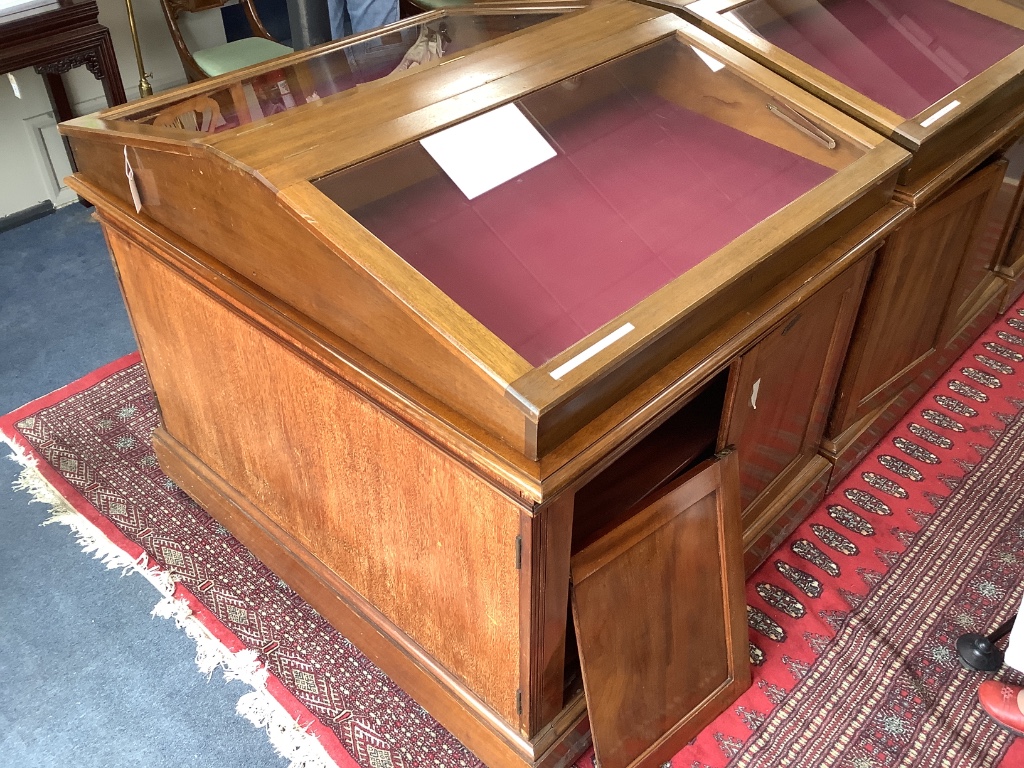 A 20th century teak table top double display case, from the Library of the Royal College of Surgeons, length 125cm width 102cm height 23cm